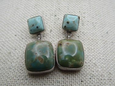 Vintage Sterling Turquoise Stud Dangle Earrings, 1970's-1980's, Southwestern