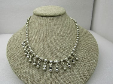 Vintage Napier Bali Themed Necklace, 18", Silver Tone, Dangles