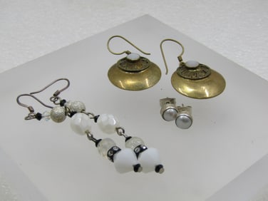 Vintage 3 Prs. Pierced Earrings, Stud, & Dangle, 1970's-1980's