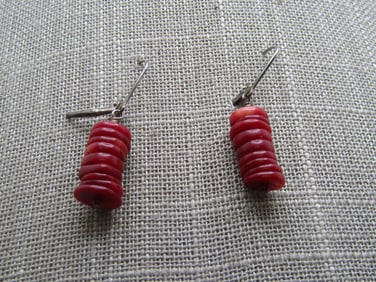 Vintage Sterling Red Glass Earrings, Pierced, 1960's-1970's