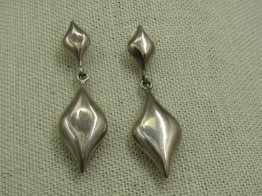 Vintage Sterling Pointed Stud & Drop Earrings, Pierced, 2"