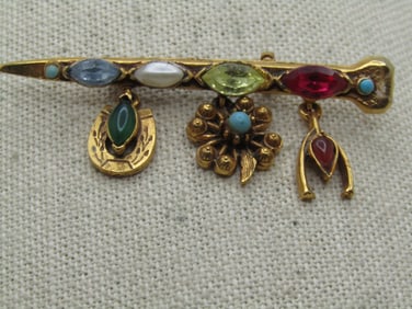 Vintage Florenza Dangling Bar Brooch, 1960's, Rhinestones