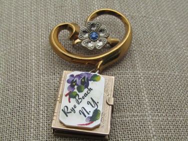 Vintage MOP Locket Brooch, Rye Beach, NY, 1940's-1950's