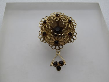 Vintage Floral Rhinestone Dangle Brooch, 1960's
