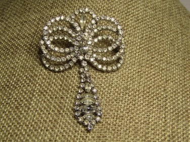 Vintage Rhinestone Looped Brooch with Dangle, 1960's-1980's