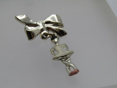 Vintage Enameled Ballerina & Bow Brooch, 1960's