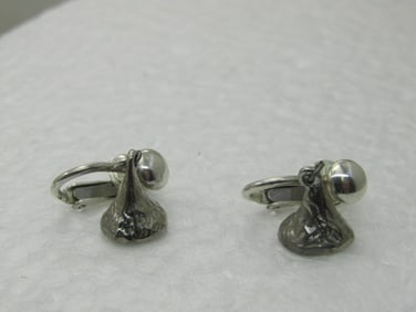 Vintage Sterling Silver Hershey Kiss Earrings, Screw Back, 1"