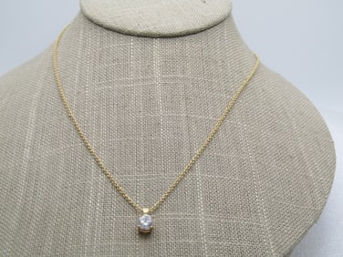 Vintage Sterling Gold Washed CZ Necklace. 18", 1980's-1990's