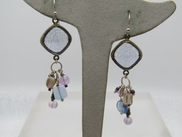 Vintage Sterling & Brass Dangle Earrings, Pierced Boho, 1980's-1990's