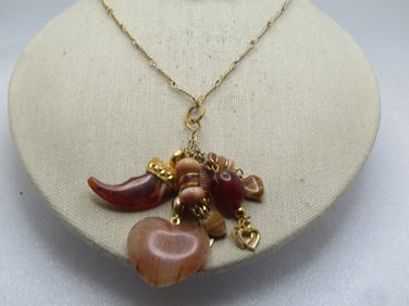 Vintage Mixed Glass & Plastic Hearts & Italian Horn Charm Necklace, 28", 1970's-1980's