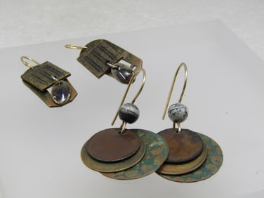 Vintage 2 Pair Boho Dangle Earrings, Pierced,, 1980's-1990's