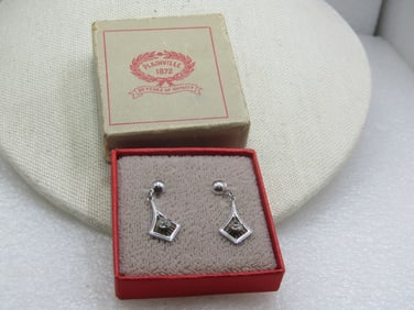 Vintage 10kt White Topaz Drop Earrings, Pierced, Signed PSCo, 1930's-1940's