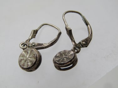 Vintage Sterling Etched Dangle Earrings, Pierced Leverback, Signed, 1970's-1980's