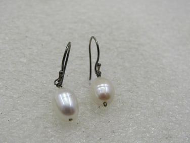 Sterling Silver Baroque Pearl Dangle Earrings, Pierced, 1980's