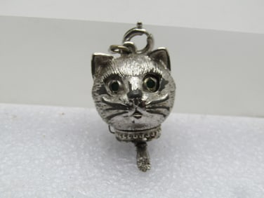 Vintage Monet Cat Head Charm/Pendant, Spring Ring, Tassel, 1960's