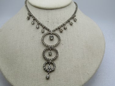 Vintage Rhinestone Drop/Dangle Necklace, 1940's, 16"