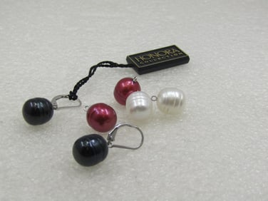 Sterling Interchangeable Baroque Pearl Dangle Leverback Pierced Earrings, 1-1/8", Hanora Collection