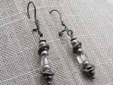 Vintage Sterling Dangle Beaded Earrings, Locking Hook Post, 1960's-1970's
