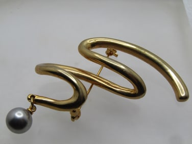 Vintage Squiggle Brooch with Faux Pearl Drop, 1980's