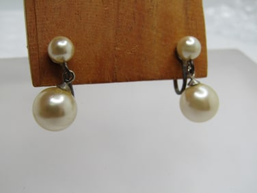 Vintage Sterling Faux Pearl Earings, Stud & Dangle, 1940's-1950's