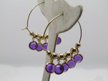 Vintage Purple Slide Hoop Earrings, 2", Pierced, 1960's-1980's
