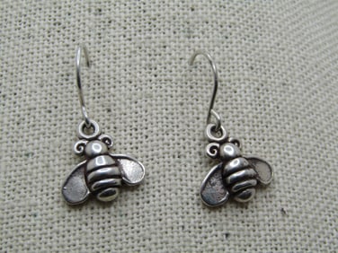 Vintage Sterling Bee Earrings, Dangle, Pierced