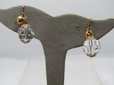 Vintage Faceted Crystal Drop Slide Earrings, Mid-Century, 10kt GF