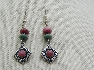 Vintage Sterling Southwestern Drop Rhodocroisite Turquoise Earrings