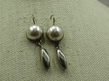 Vintage Faux Pearl Dangle Earrings, Pierced, 1980's