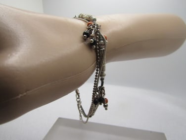 Vintage Triple strand Beaded Anklet, 10", 1980's-1990's