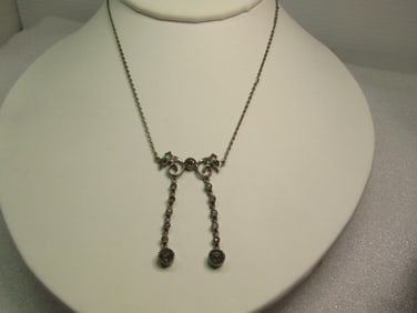 Vintage Sterling Smoky Rhinestone Lavalier Necklace, 15", 1960-1970's