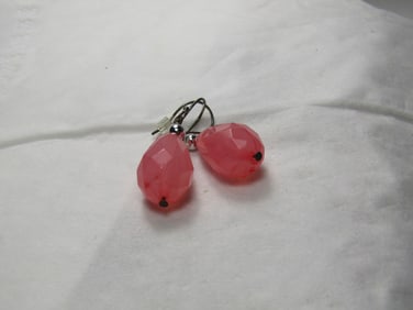Dark Pink Lucite Teardrop Earrings, Dangle Pierced, 1.5"