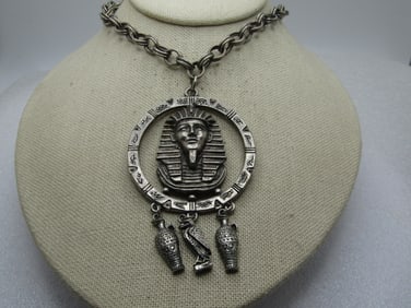 Vintage Egyptian Pharaoh Necklace with Dangles,  24", 1960's-1970's