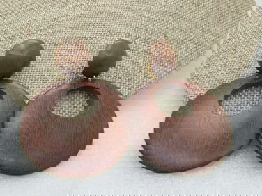 Vintage Wooden Tribal Style Stud & Dangle Clip Earring, 275", 1960's, 1970's.