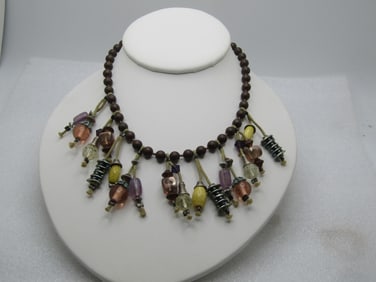 Vintage Beaded Boho Dangle Necklace, 15" with 4" Extender, 1980's