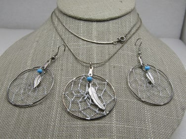 Vintage Southwestern Dreamcatcher Necklace & Earrings Set