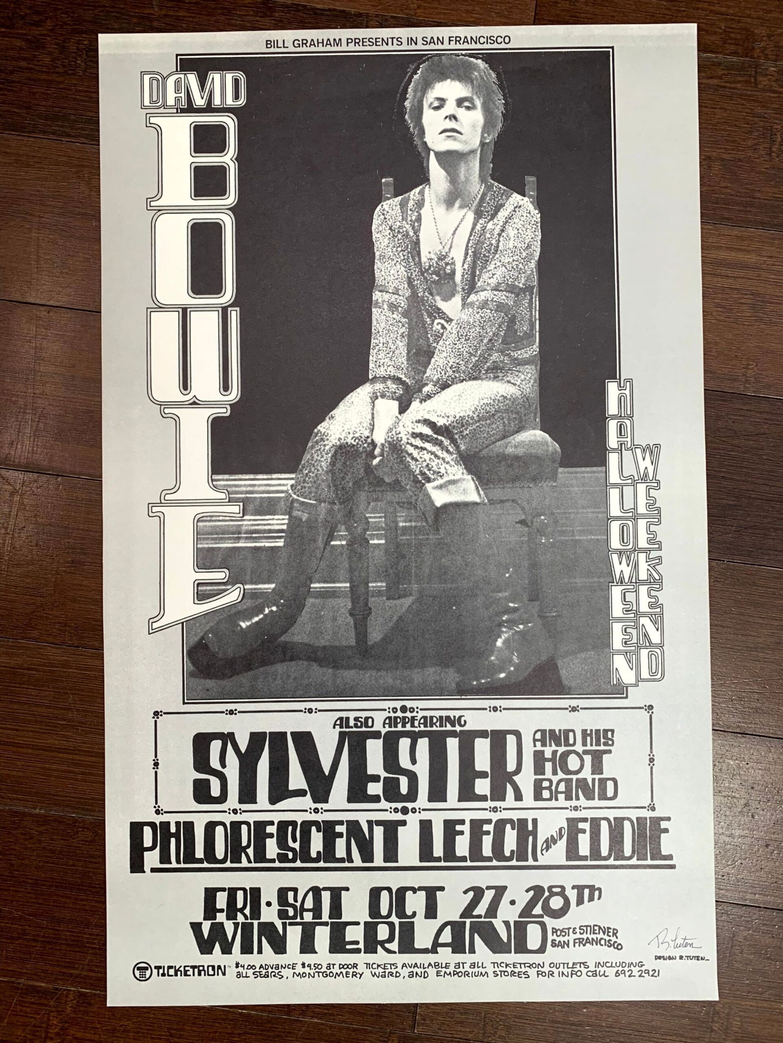David Bowie - Winterland - Signed by Randy Tuten (1972) US Window Card Music Poster (1 of 4)