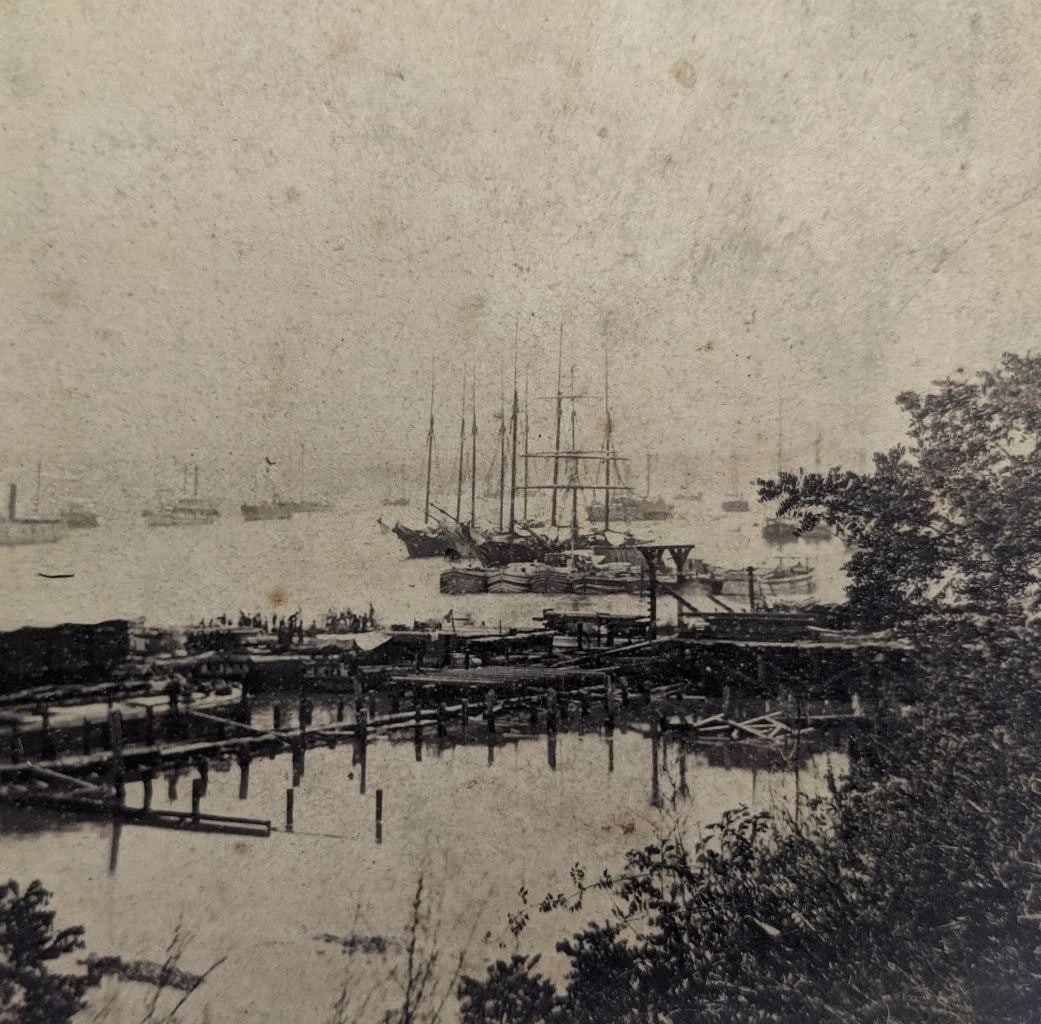 CIVIL WAR STEREOVIEW, THE JAMES RIVER AT CITY POINT, VA by ANTHONY, BRADY Neg. (1 of 3)