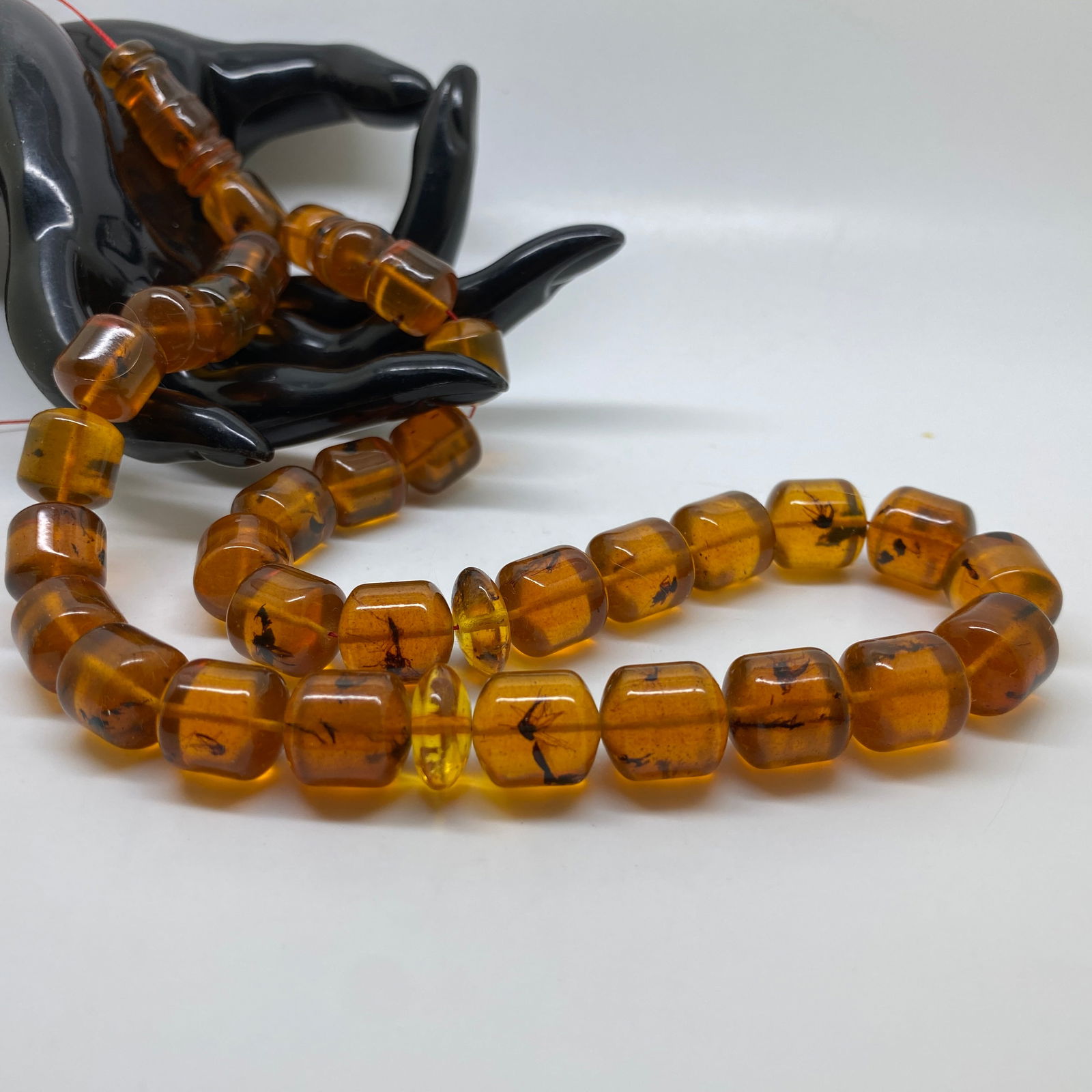 Antique Amber Tesbih made from Barrel shaped beads with inclusions (1 of 14)