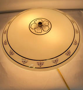 Mid Century White Gold Ceiling Light Fixture Glass Shade Vintage Home Decor: Mid Century Abstract Ceiling Light Fixture White Glass Shade In good working condition, minor wear minor no chips or cracks Gold Fixture and a silver knob that holds the shade. Measures 15" Thank You