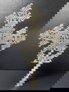 Large Metal Processional Cross: Title: Large Metal Processional Cross Date/Period: Late 20th Century Dimension: 24" h x 16" w Material: Metal Additional Information: Religious Art Large Metal Processional Cross Reserve: $350.00 Ship