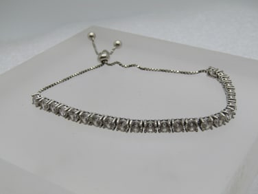 Sterling 4mm CZ Bracelet, Slide Clasp, 9", Adjustable