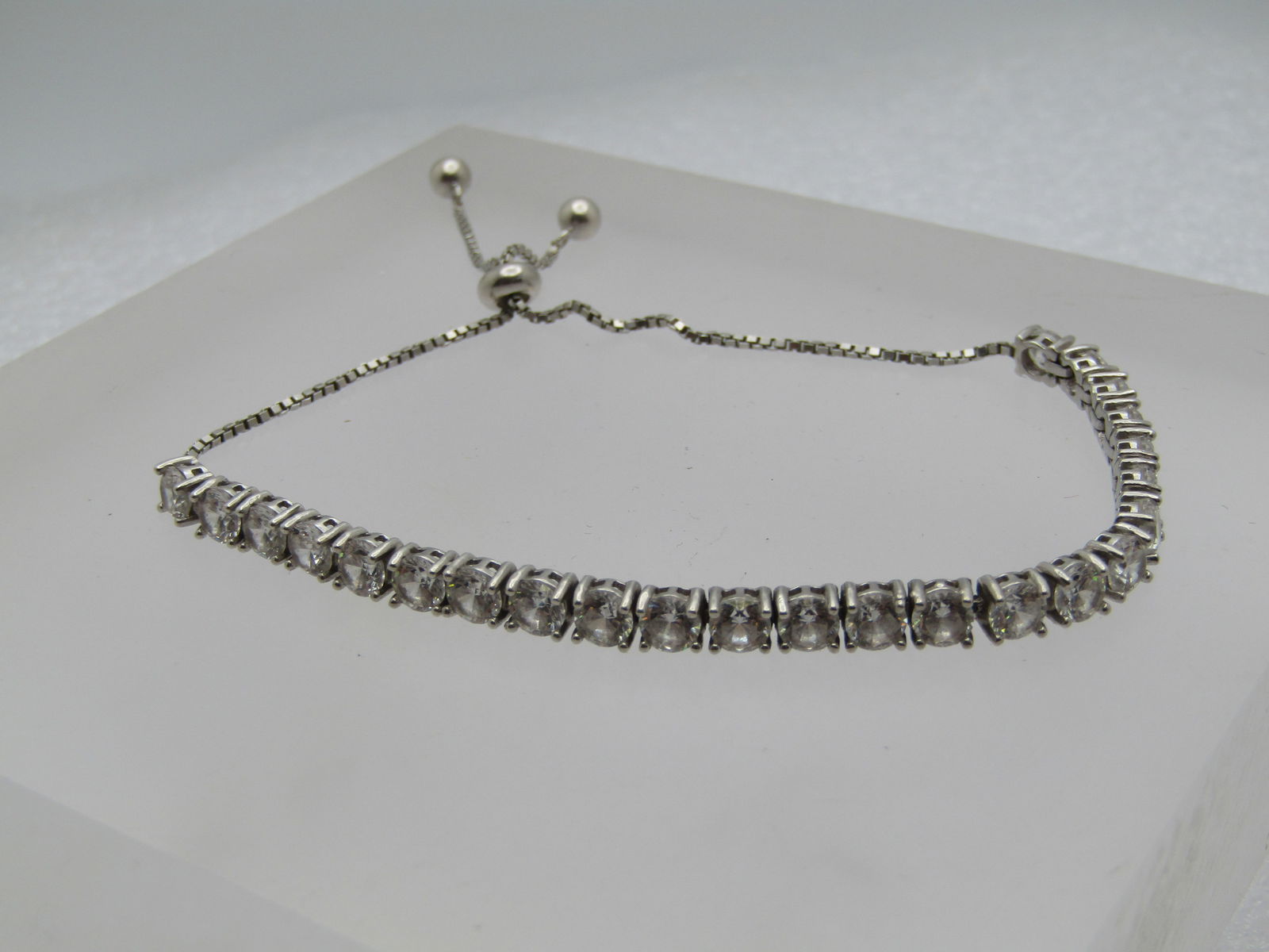 Sterling 4mm CZ Bracelet, Slide Clasp, 9", Adjustable