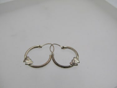 Vintage Sterling Heart Hoop Earrings, 3/4", Pierced