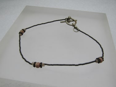 Vintage Sterling Southwestern Rhodocroisite Beaded Bracelet 9", Toggle