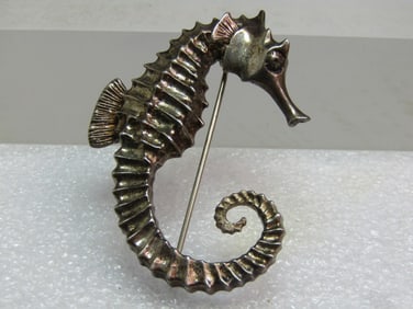 Vintage Sterling Seahorse Brooch, Signed Breakell, 1970's
