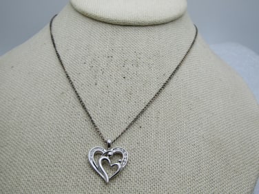 Sterling & Diamond Mother/Child Heart Necklace , 18"