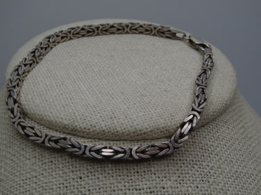 Vintage Sterling Byzantine Link Bracelet, 8", Unisex, 3mm, Signed