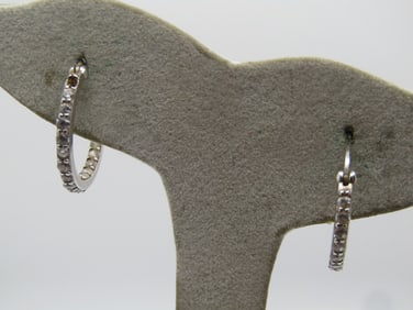Sterling CZ Hoop Earrings, Pierced, Signed DBJ