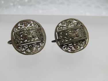 Vintage Sterling Filigree Earrings, Floral/Scrolled, Screwback, 1930's-1940's